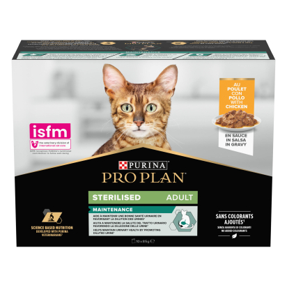 PRO PLAN POUR CHAT ADULTE STERILISE NOURRITURE HUMIDE POULET - POCHONS 10 X 85G