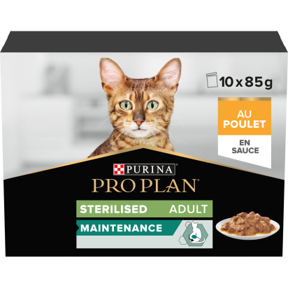 PRO PLAN POUR CHAT ADULTE STERILISE NOURRITURE HUMIDE POULET - POCHONS 10 X 85G