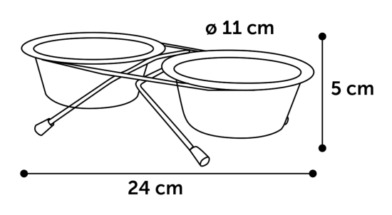Gamelle pour la nourriture et l'eau Duo dinner, 11cm- 200ml, support Arjun Argent