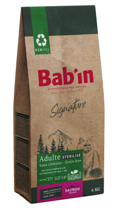 BAB'IN SIGNATURE CHAT ADULTE STERILISE SANS CEREALES SAUMON & TRUITE 6 KG