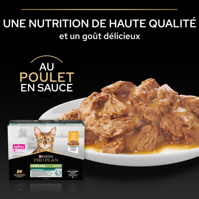 PRO PLAN POUR CHAT ADULTE STERILISE NOURRITURE HUMIDE POULET - POCHONS 10 X 85G