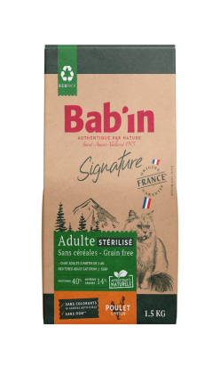 BAB'IN SIGNATURE CHAT ADULTE STERILISE SANS CEREALES POULET & TRUITE 1.5 KG