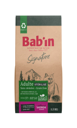 BAB'IN SIGNATURE CHAT ADULTE STERILISE SANS CEREALES SAUMON & TRUITE 1.5 KG