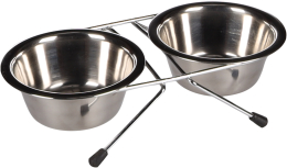 Gamelle pour la nourriture et l'eau Duo dinner,13cm- 380ml, support Arjun Argent