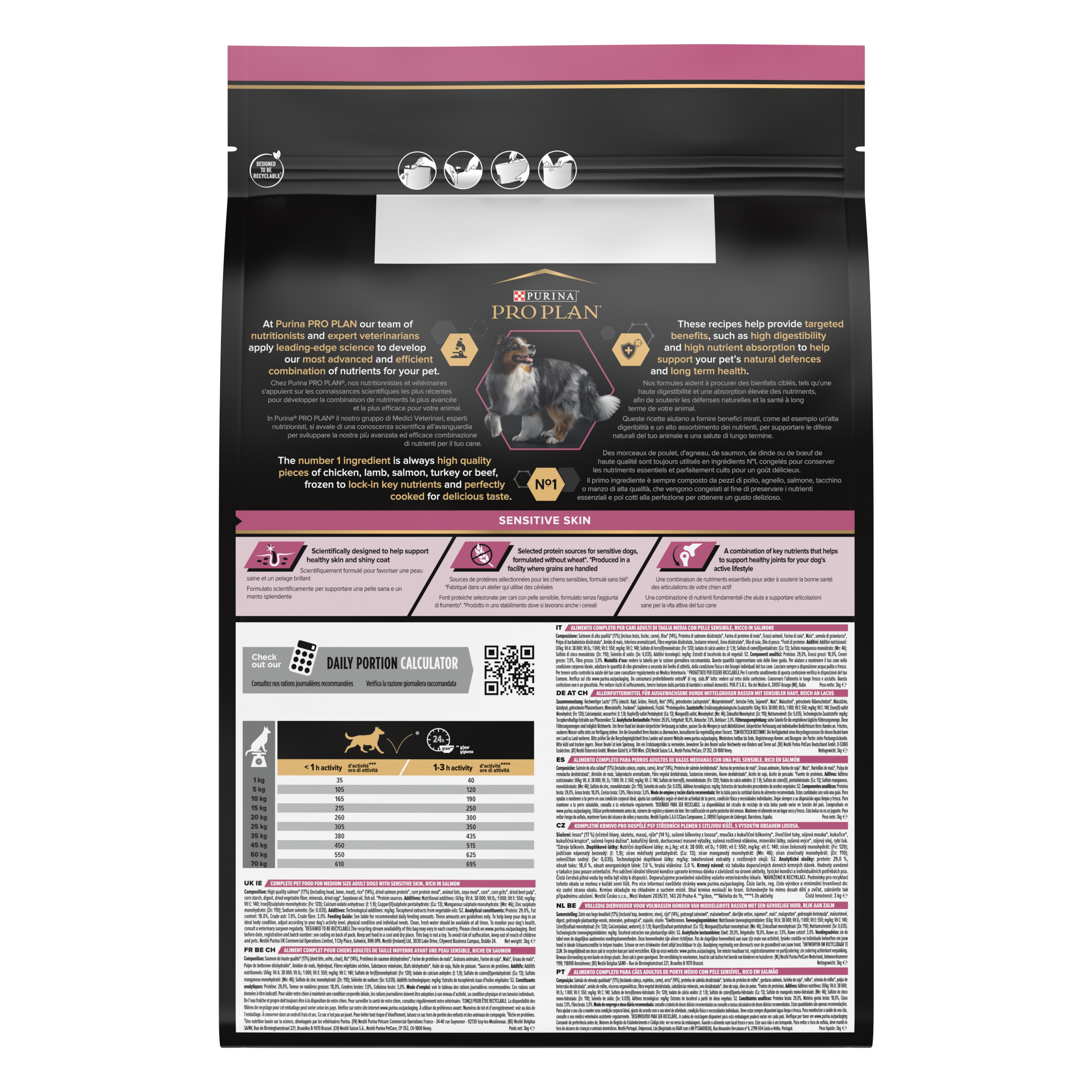 PRO PLAN Chien Medium Adult Sensitive Skin Saumon 3KG