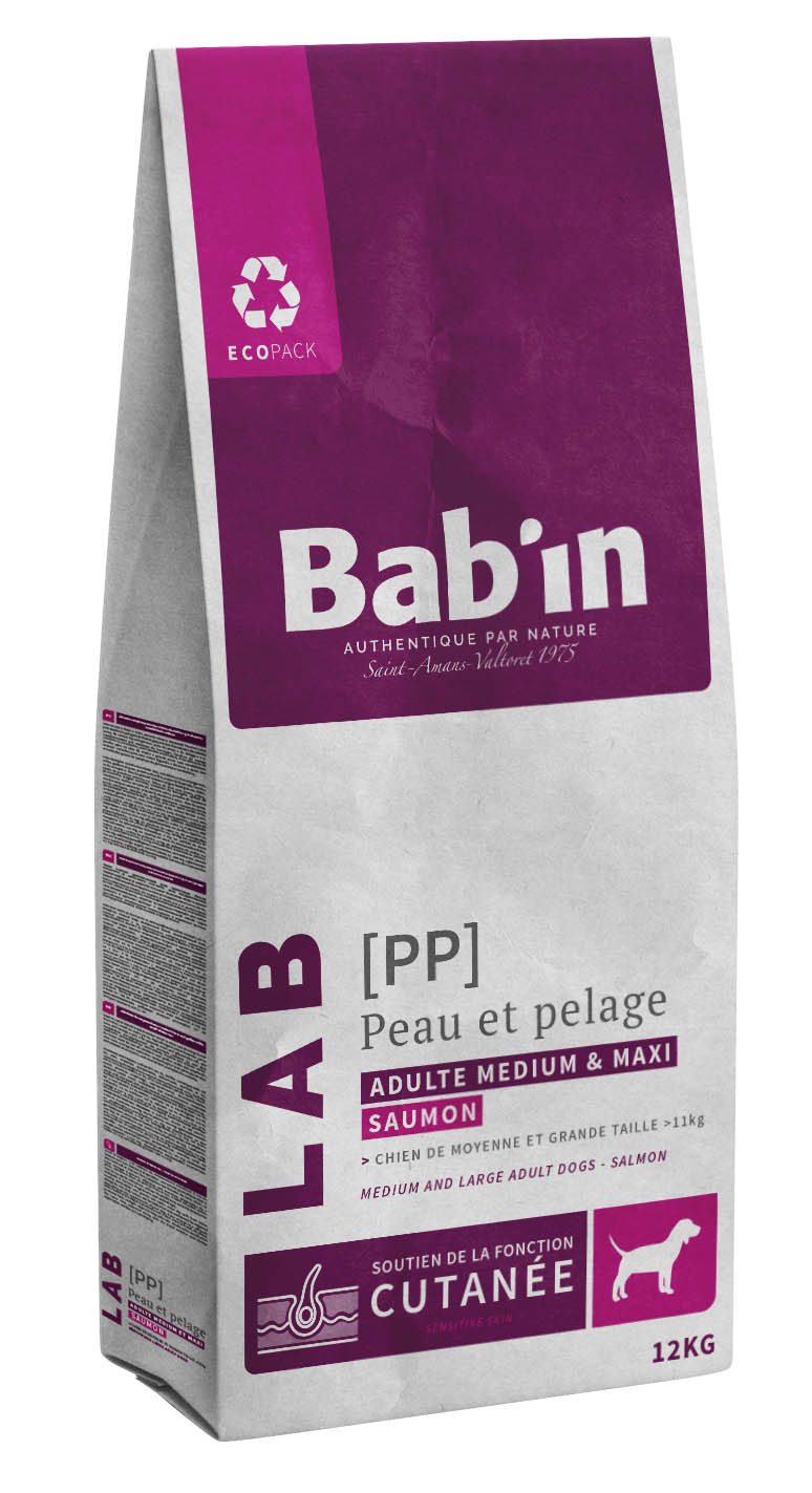 BAB'IN LAB MEDIUM & MAXI ADULTE PEAU & PELAGE SAUMON 12 KG