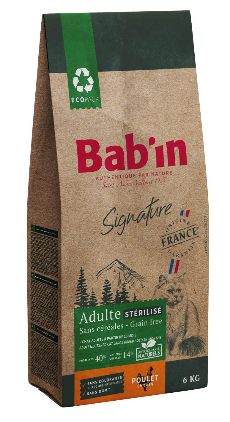 BAB'IN SIGNATURE CHAT ADULTE STERILISE SANS CEREALES POULET & TRUITE 6 KG