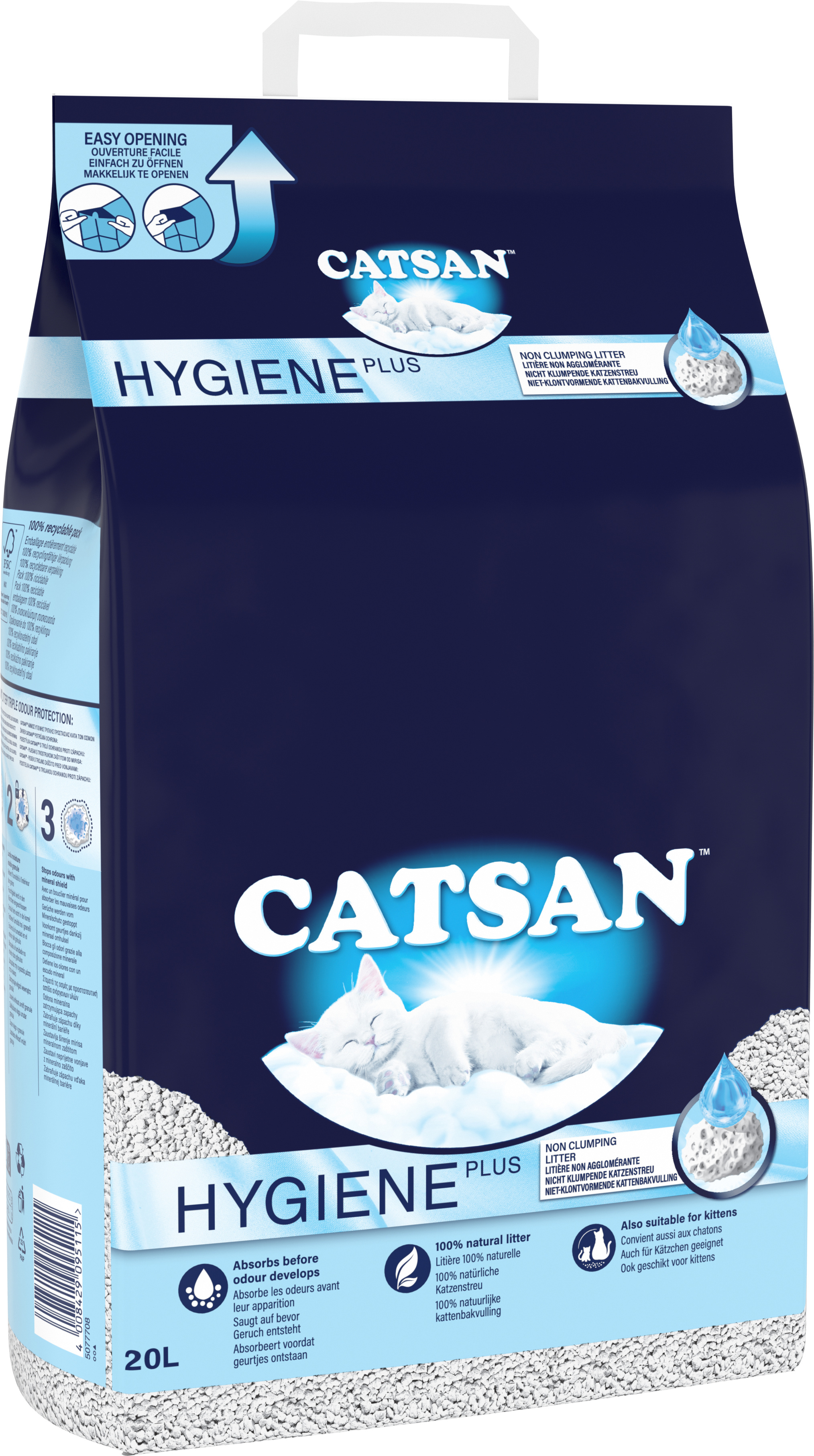 CATSAN Hygiene plus Litière minérale pour chat 20L