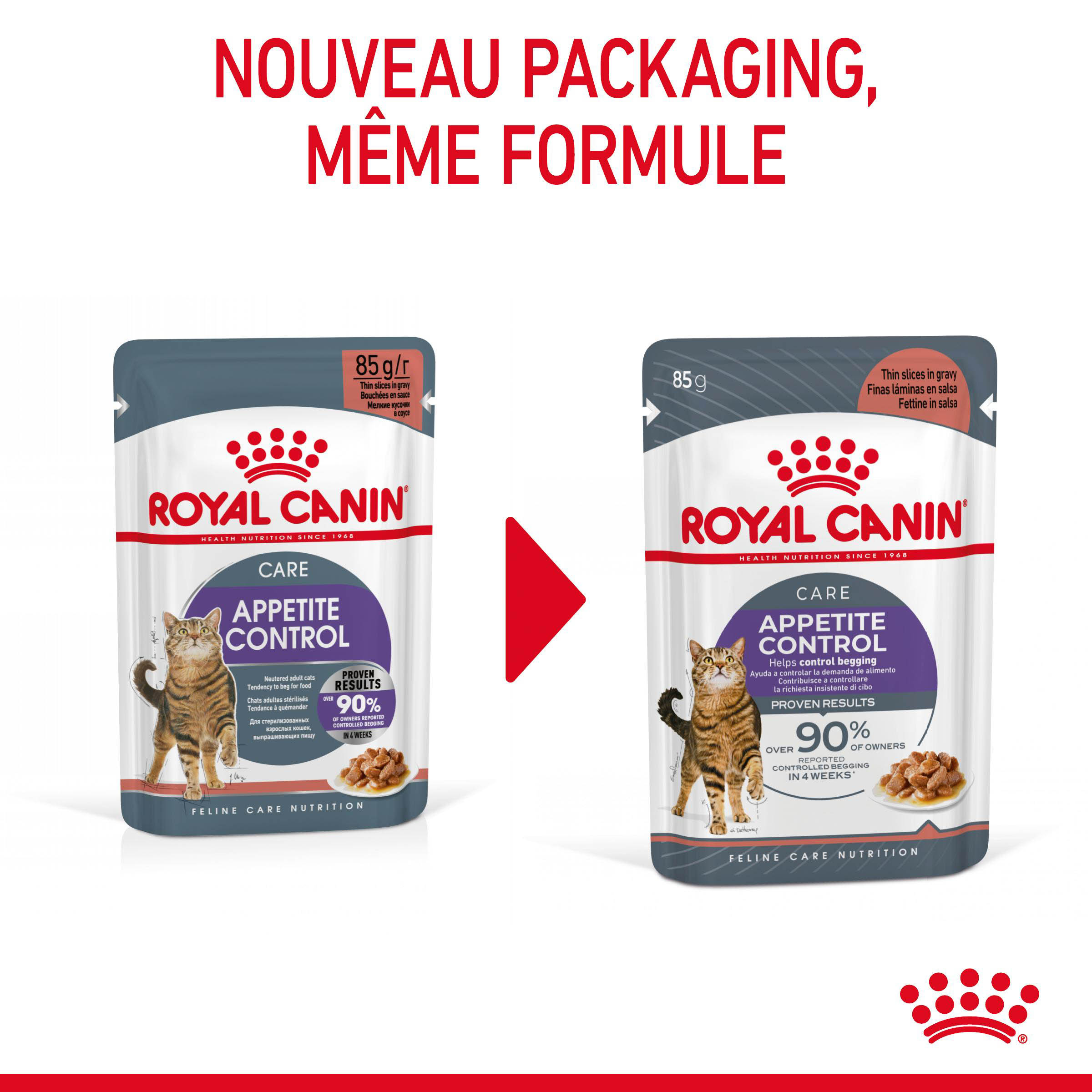 ROYAL CANIN APPETITE CONTROL SAUCE CHAT ADULTE FAVORISE LA SATIETE
12x85gr 
