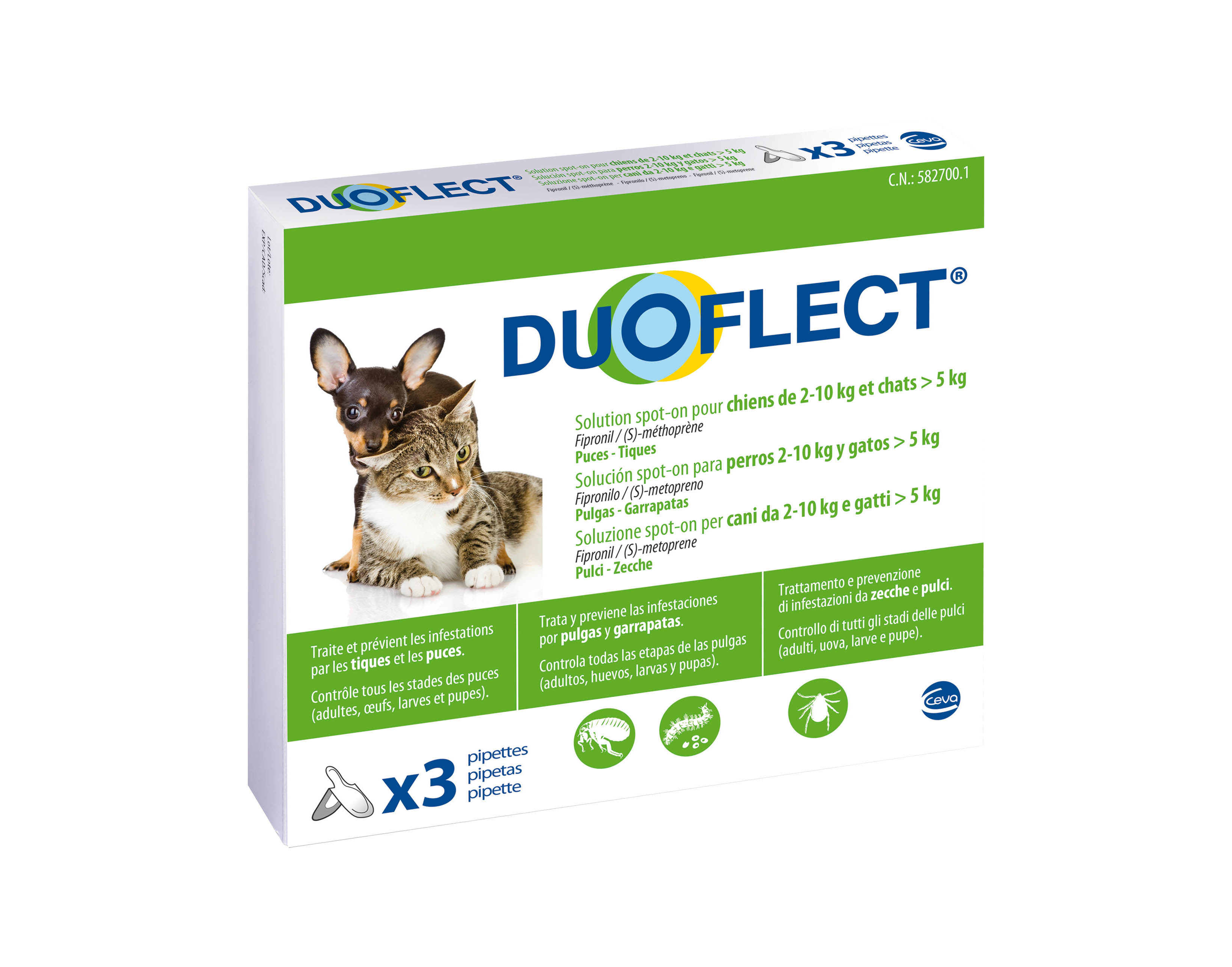 DUOFLECT® solution pour spot-on pour chiens de 2-10 kg et chats >5 kg - 3 pipettes