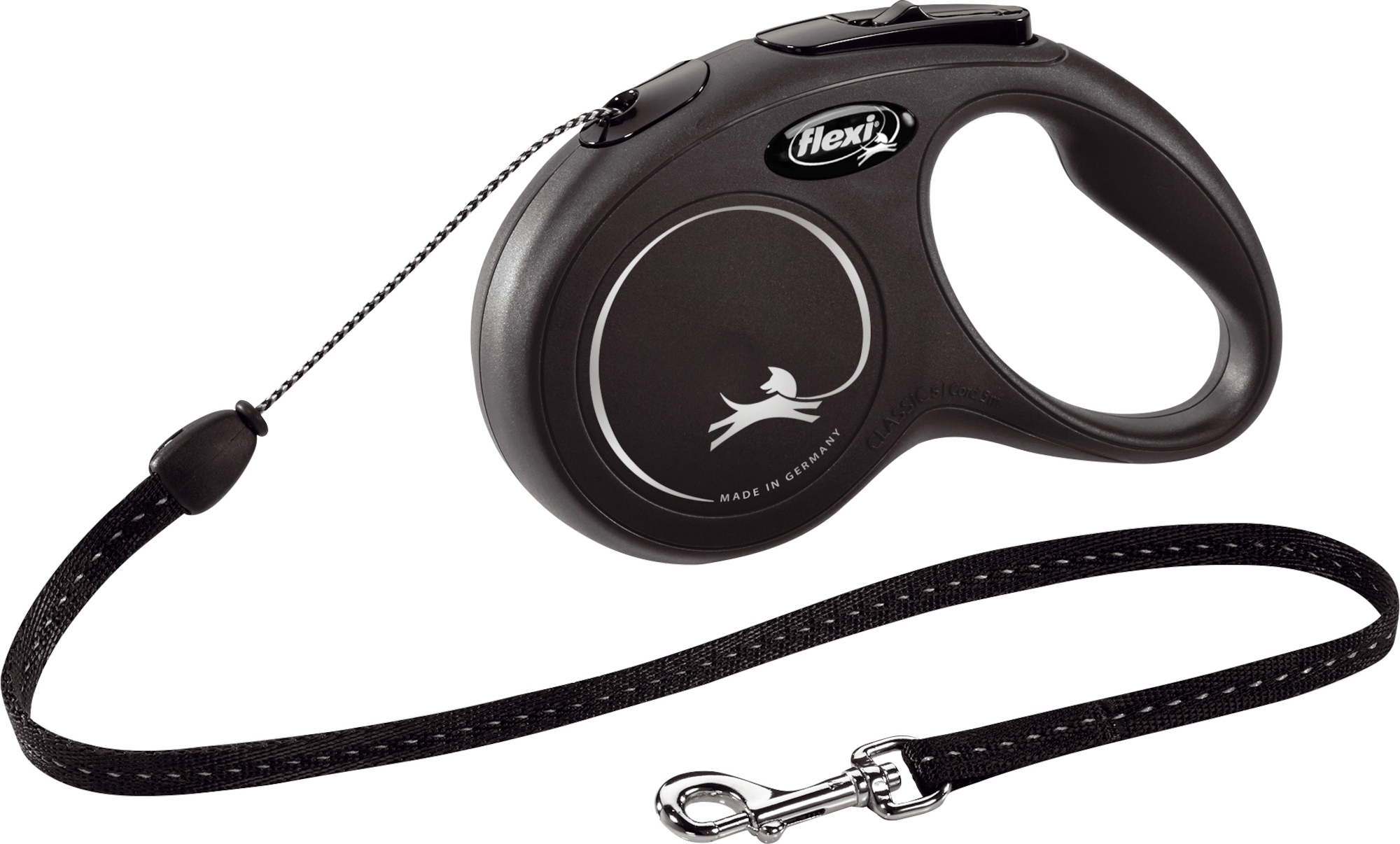 Flexi Laisse à enrouleur New Classic Corde Noir, Medium- 8 mètres