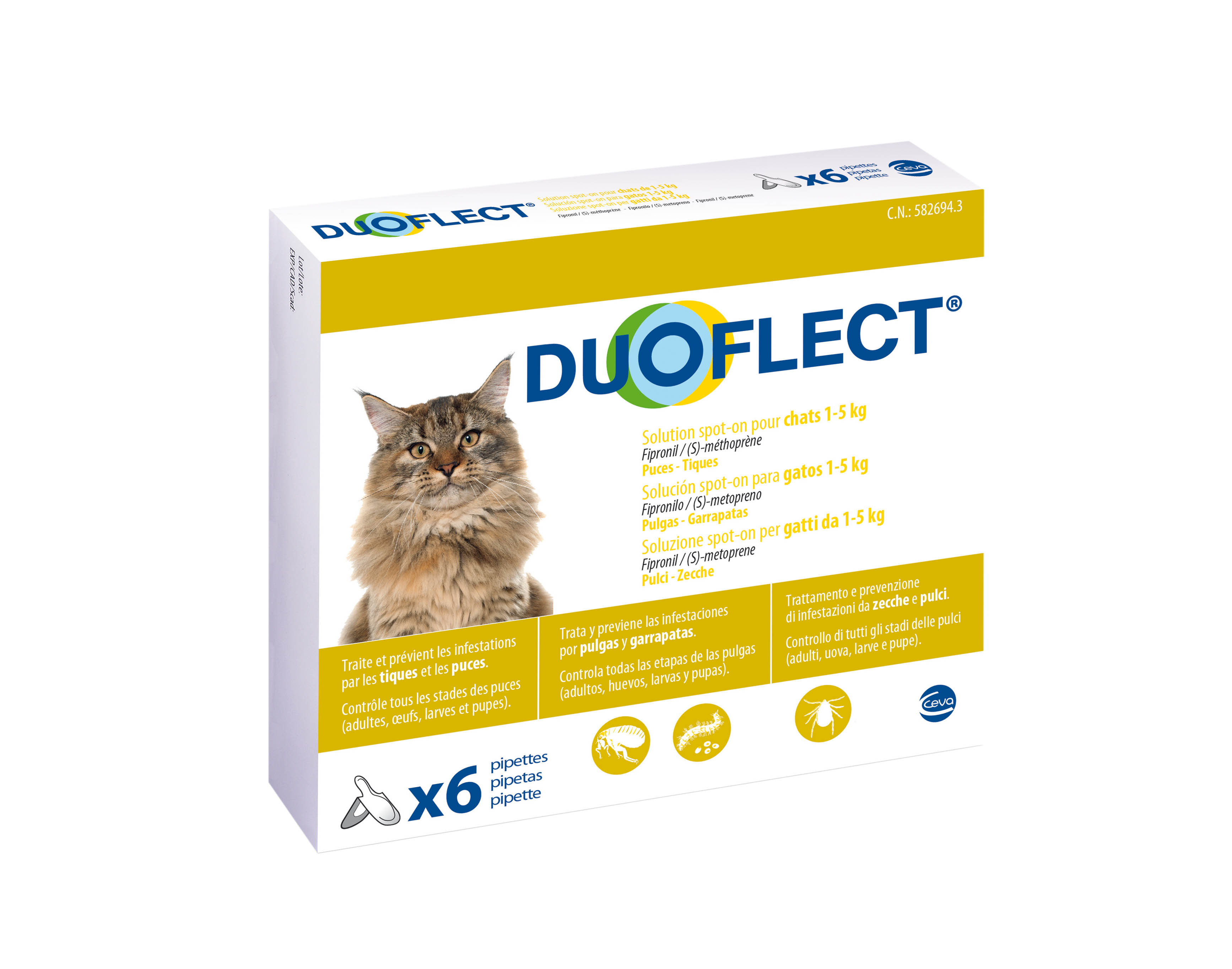 DUOFLECT® solution pour spot-on pour chats de 0.5-5 kg - 6 pipettes