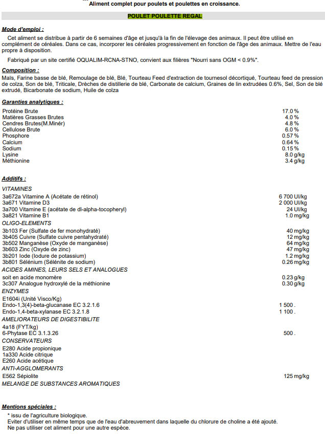 POULET POULETTE REGAL 8 kg