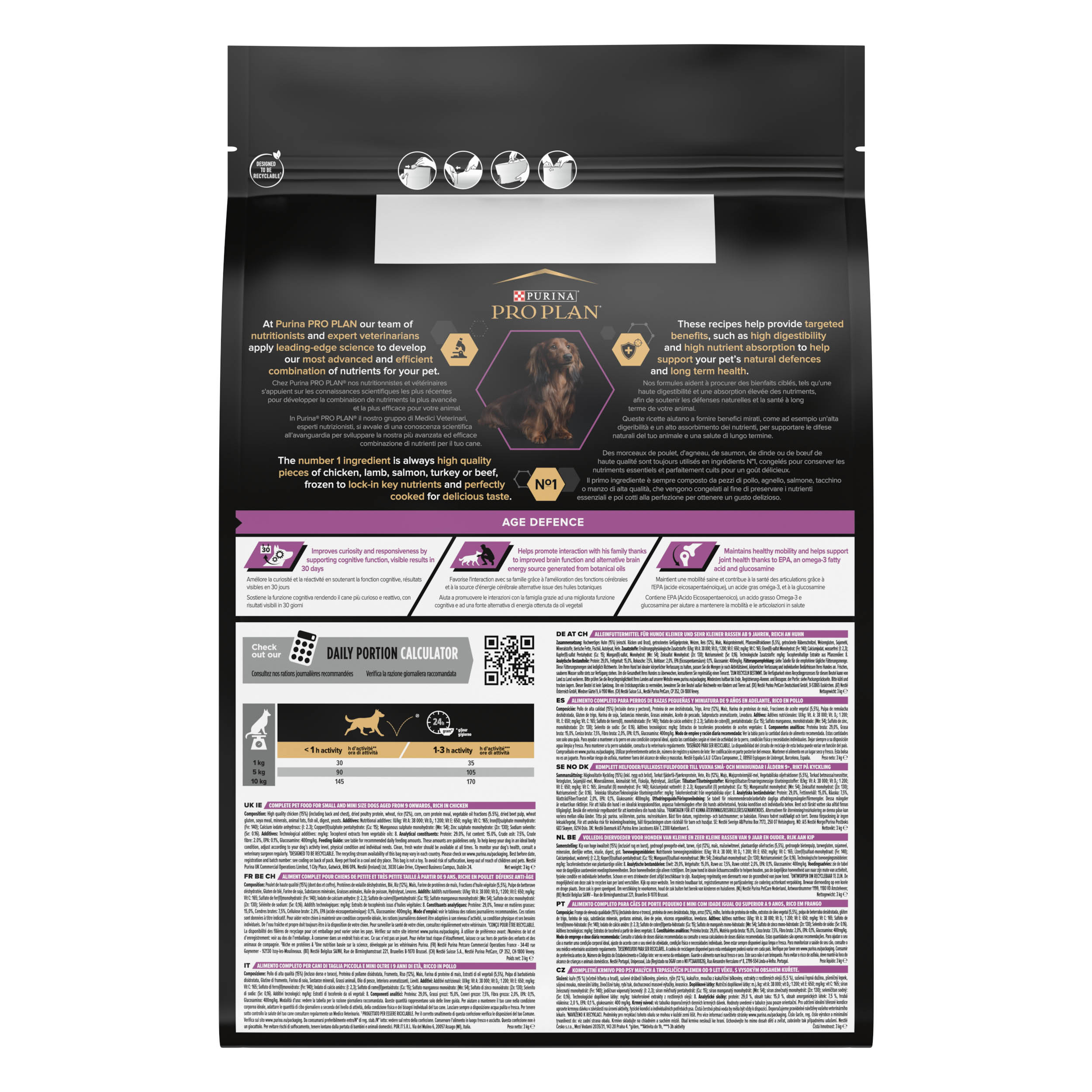 PRO PLAN Chien Small&Mini Adult 9+ Age Defence Poulet 3KG