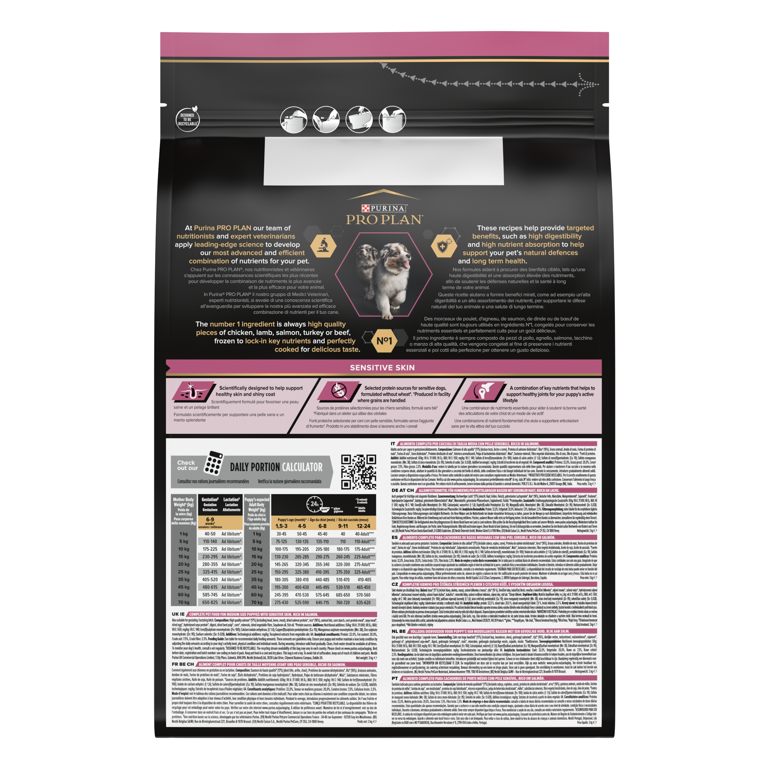 PRO PLAN Chien Medium Puppy Sensitive Skin Saumon 3KG