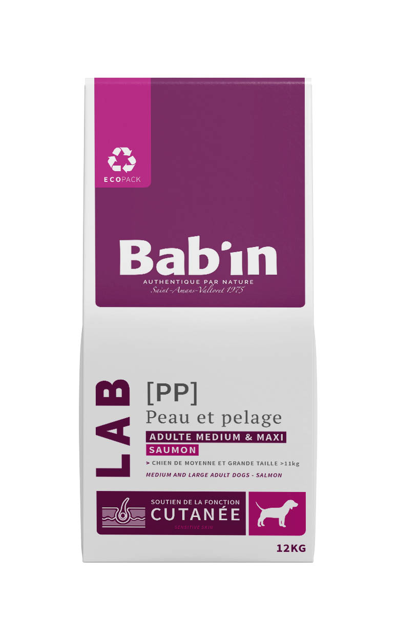 BAB'IN LAB MEDIUM & MAXI ADULTE PEAU & PELAGE SAUMON 12 KG