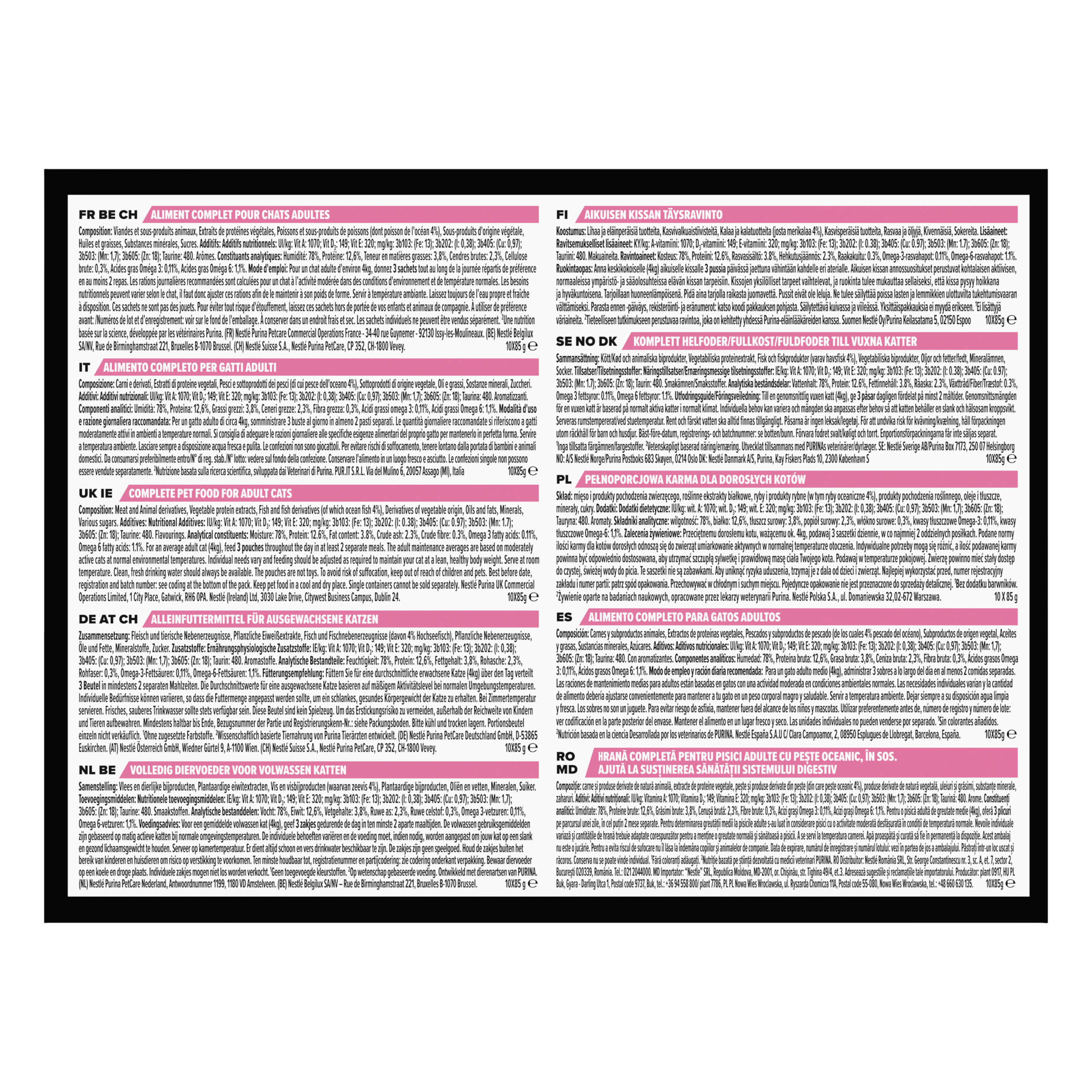 PRO PLAN POUR CHAT ADULTE STERILISE NOURRITURE HUMIDE POISSON OCEAN - POCHONS 10 X 85G