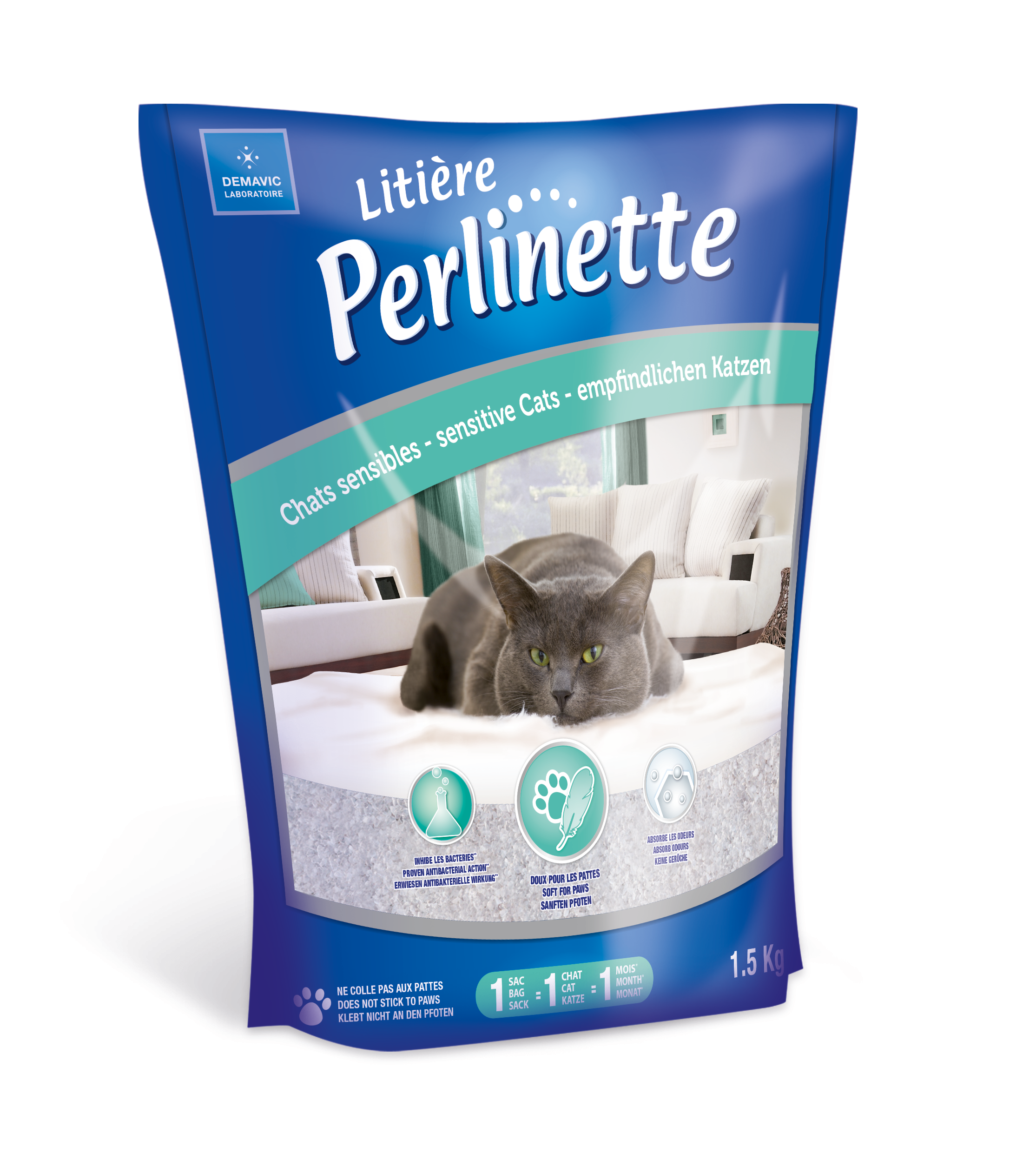 Litière-Perlinette chat sensible 1,5kg 